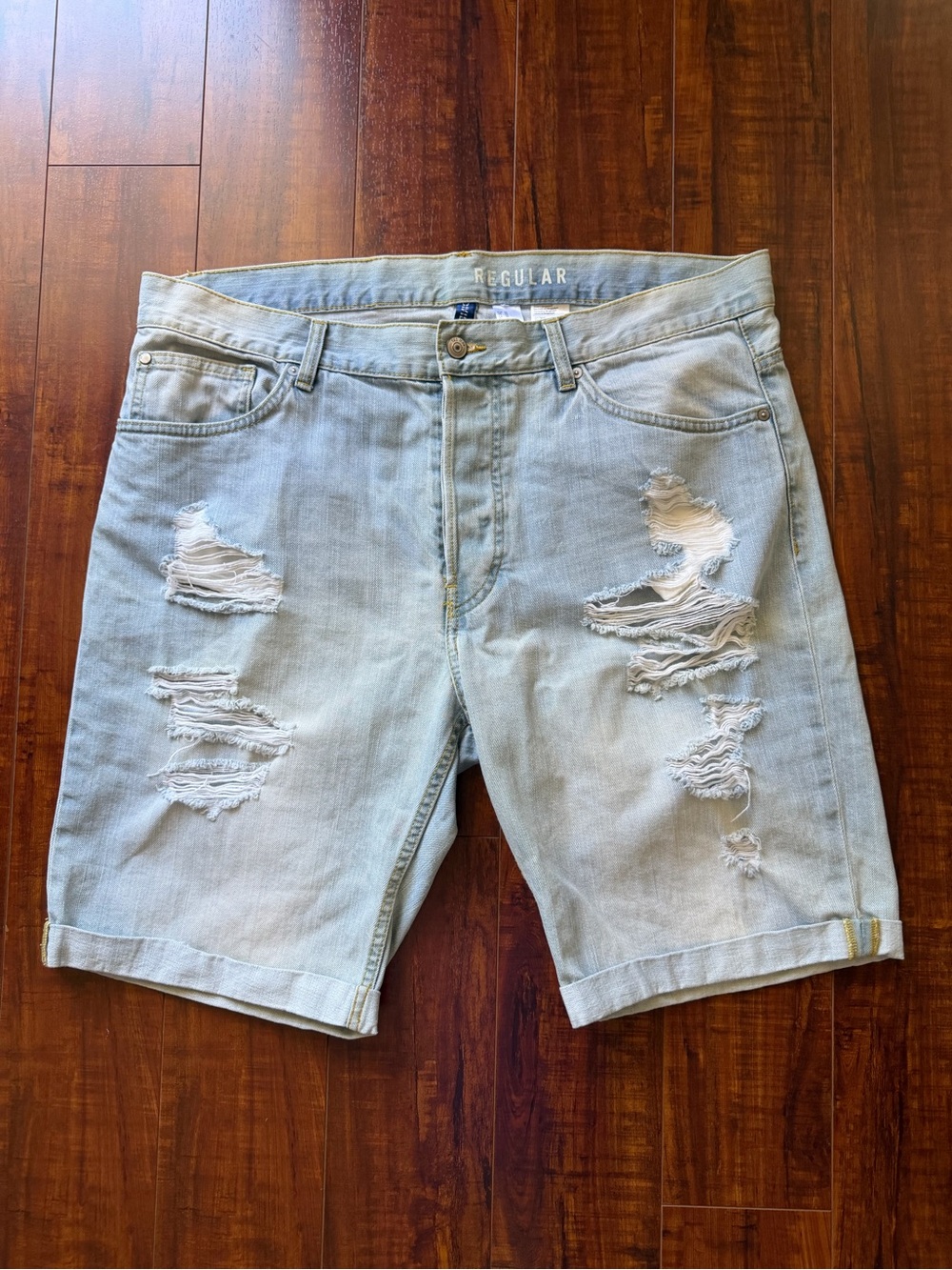 Light Blue Distressed Denim Shorts H&M